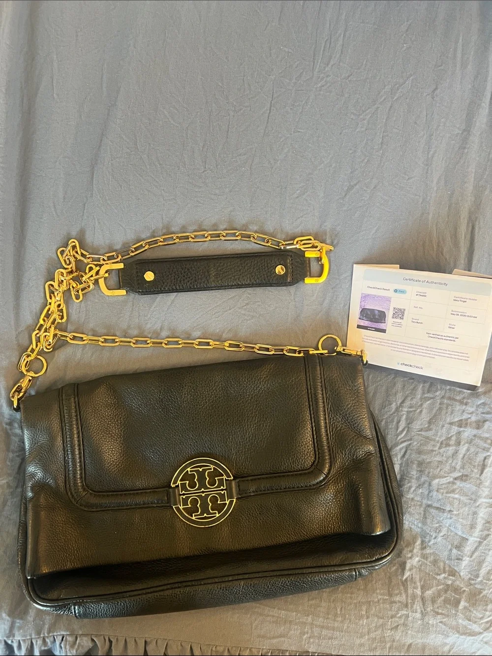 TORY BURCH with COA black crossbody/gold strap